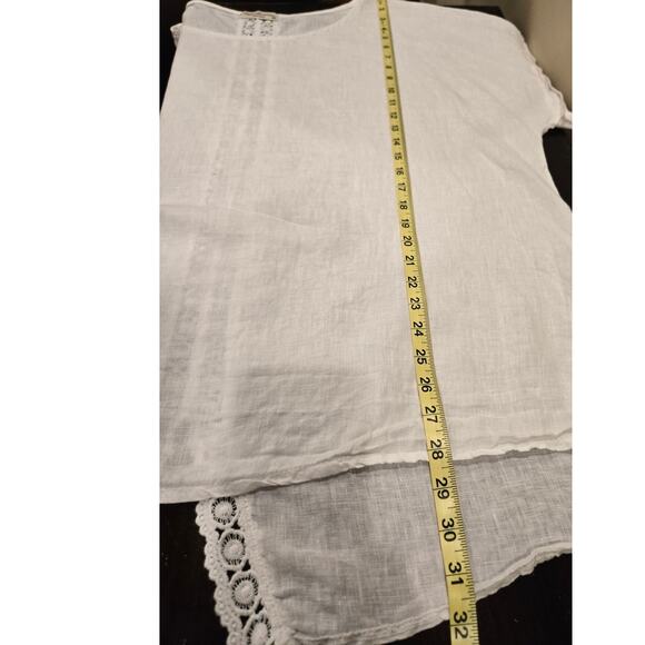 Terzo Millennio Italy 100% Linen White Hi-Lo Hem Womens 1X Cuffed Short Sleeve - Picture 7 of 8